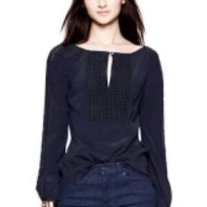 Tory Burch size 2 Women’s Navy Long-Sleeve Keyhole Blouse